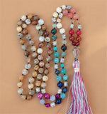 8mm Chakra 108 Beads Tassel Knotted Necklace Bless Colorful Classic