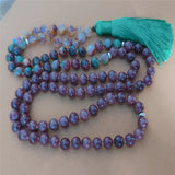 8mm Chalcedony 108 Beads Tassel Necklace Lucky Cuff Wrist Meditation