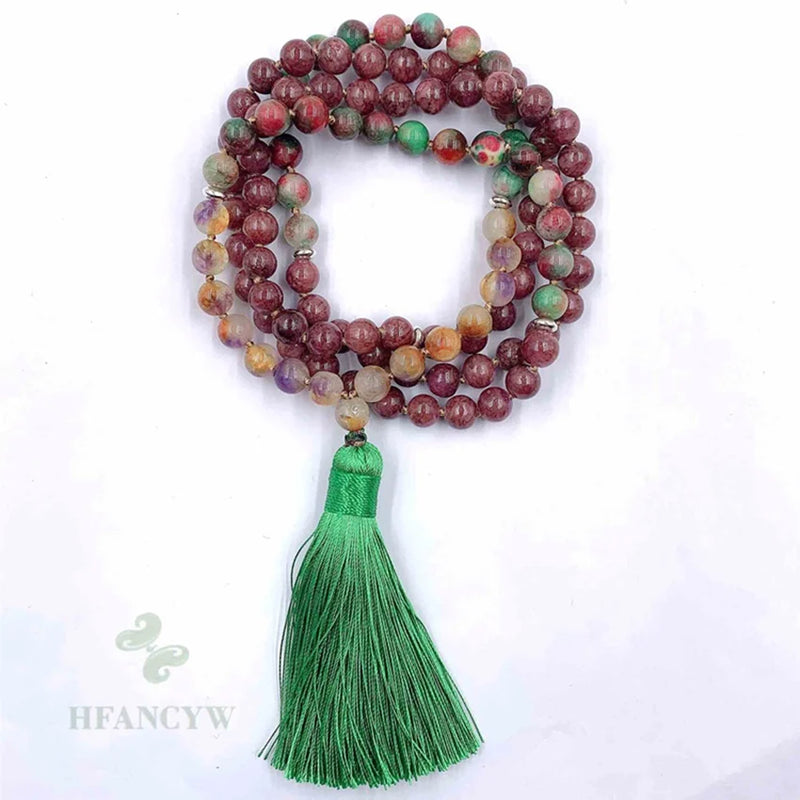 8mm Chalcedony 108 Beads Tassel Necklace Lucky Cuff Wrist Meditation