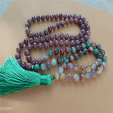 8mm Chalcedony 108 Beads Tassel Necklace Lucky Cuff Wrist Meditation