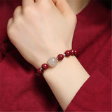 8mm Cinnabar Round Beads Bracelet High Hetian Jade Single Bead Jewelry