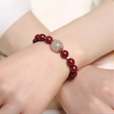 8mm Cinnabar Round Beads Bracelet High Hetian Jade Single Bead Jewelry