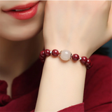 8mm Cinnabar Round Beads Bracelet High Hetian Jade Single Bead Jewelry