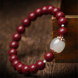 8mm Cinnabar Round Beads Bracelet High Hetian Jade Single Bead Jewelry