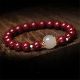 8mm Cinnabar Round Beads Bracelet High Hetian Jade Single Bead Jewelry
