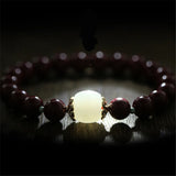 8mm Cinnabar Round Red Beads Women Bracelet High Hetian Jade Amulet Jewelry