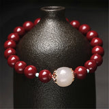 8mm Cinnabar Round Red Beads Women Bracelet High Hetian Jade Amulet Jewelry