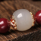 8mm Cinnabar Round Red Beads Women Bracelet High Hetian Jade Amulet Jewelry