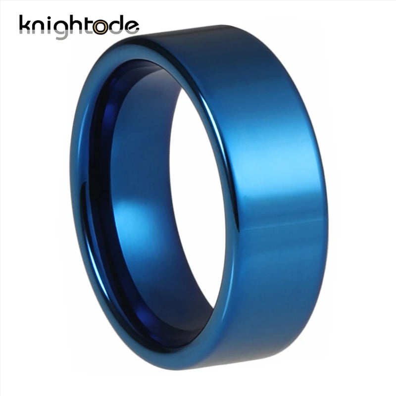 8mm Tungsten Wedding Band Flat Polished Comfort Fit