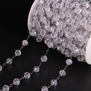 8mm Crystal Glass Bead Chain, Gun Tone Wire Wrapped Rosary Charms Bracelets