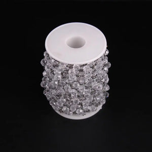 8mm Crystal Glass Bead Chain, Gun Tone Wire Wrapped Rosary Charms Bracelets