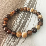 8mm Coffee Stripe A-gate Stone Beadwork Bracelet for Men