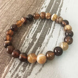 8mm Coffee Stripe A-gate Stone Beadwork Bracelet for Men