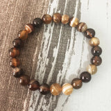 8mm Coffee Stripe A-gate Stone Beadwork Bracelet for Men