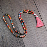 8mm Agate Jasper Women Necklace with Tassel Pendant