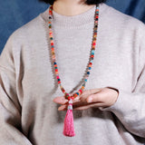 8mm Agate Jasper Women Necklace with Tassel Pendant