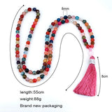 8mm Agate Jasper Women Necklace with Tassel Pendant