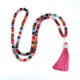 8mm Agate Jasper Women Necklace with Tassel Pendant