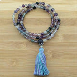 8mm Fluorite 108 Beads Tassel Necklace DIY Healing Wristband