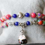 Colorful Turkey Turquoises Stone Bracelet with Cat Pendant