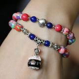 Colorful Turkey Turquoises Stone Bracelet with Cat Pendant
