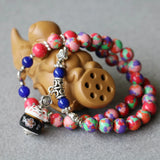 Colorful Turkey Turquoises Stone Bracelet with Cat Pendant