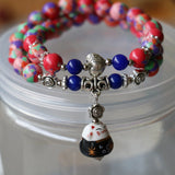Colorful Turkey Turquoises Stone Bracelet with Cat Pendant