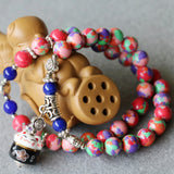 Colorful Turkey Turquoises Stone Bracelet with Cat Pendant
