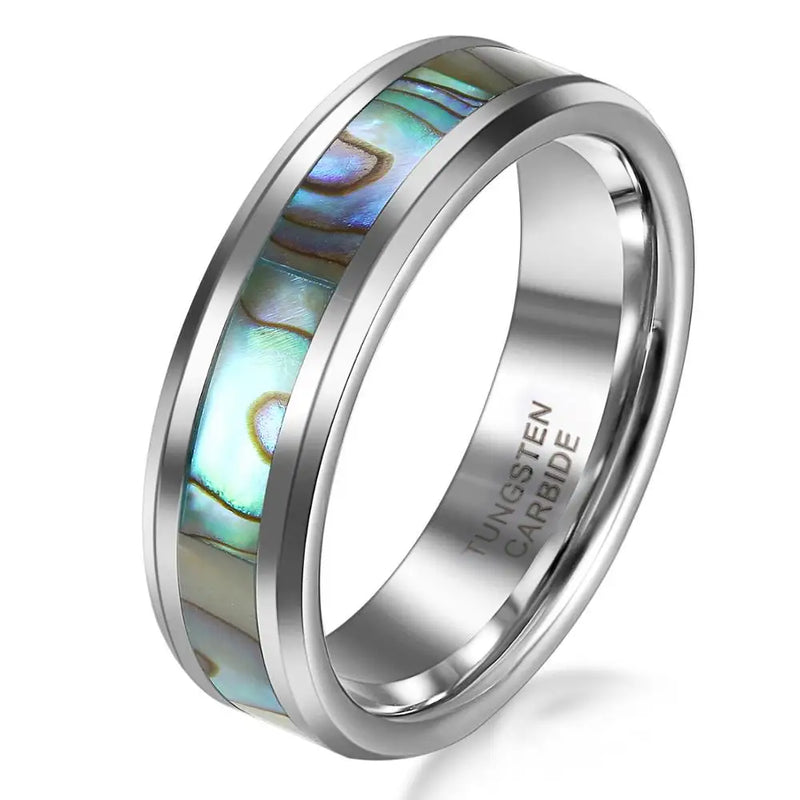 8mm Tungsten Carbide Ring with Abalone Inlay Men's Wedding Band