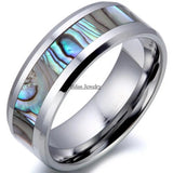 8mm Tungsten Carbide Ring with Abalone Inlay Men's Wedding Band