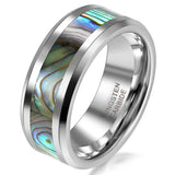 8mm Tungsten Carbide Ring with Abalone Inlay Men's Wedding Band
