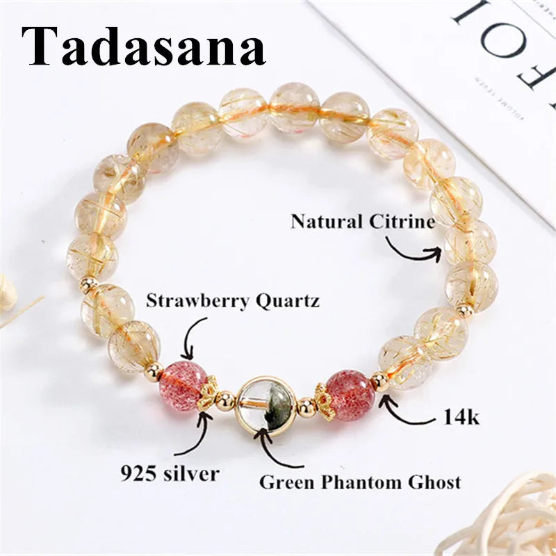 8mm Citrine Strawberry Quartz Bracelet Natural Stone Beads Charm Jewelry