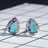 Crystal Paraiba Tourmaline Stone Earrings Water Drop Stud Earring