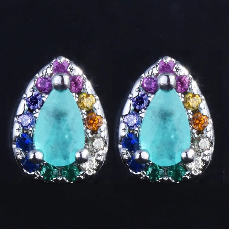 Crystal Paraiba Tourmaline Stone Earrings Water Drop Stud Earring