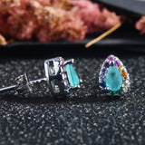Crystal Paraiba Tourmaline Stone Earrings Water Drop Stud Earring