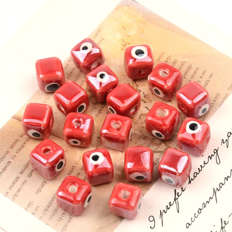 8mm Cube Ceramic Beads Evil Eye Jewelry Making Charms