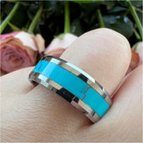 8mm Tungsten Ring Abalone Shell Inlay Beveled Edges