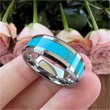 8mm Tungsten Ring Abalone Shell Inlay Beveled Edges