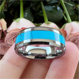 8mm Tungsten Ring Abalone Shell Inlay Beveled Edges