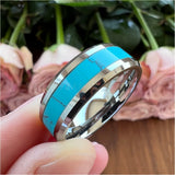 8mm Tungsten Ring Abalone Shell Inlay Beveled Edges