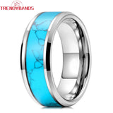 8mm Tungsten Ring Abalone Shell Inlay Beveled Edges