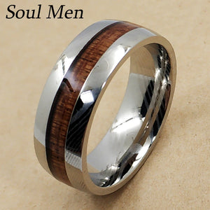 8mm Damascus Steel KOA Wood Inlay Mens Wedding Ring