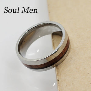 8mm Damascus Steel KOA Wood Inlay Mens Wedding Ring