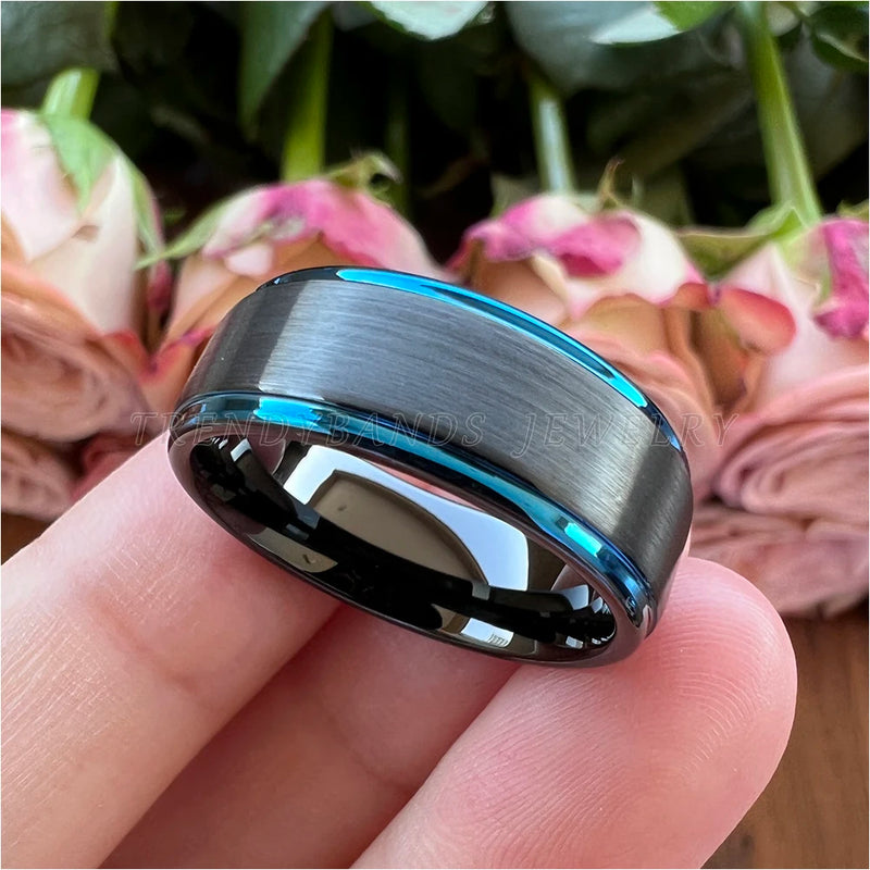 8mm Two Tone Tungsten Carbide Wedding Band