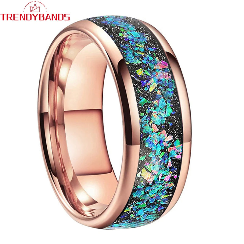 8mm Opal Inlay Tungsten Wedding Band Ring