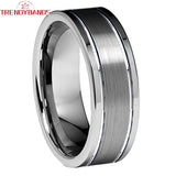 8mm Double Grooved Tungsten Carbide Ring Wedding Band Brushed Finish