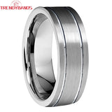 8mm Double Grooved Tungsten Carbide Ring Wedding Band Brushed Finish