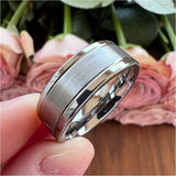 8mm Double Grooved Tungsten Carbide Ring Wedding Band Brushed Finish