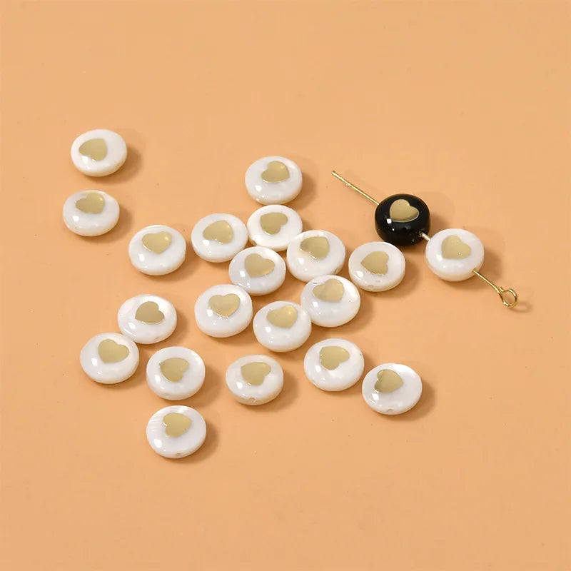 8mm Heart Shell Beads Double-sided Plated Flat Round Straight Hole