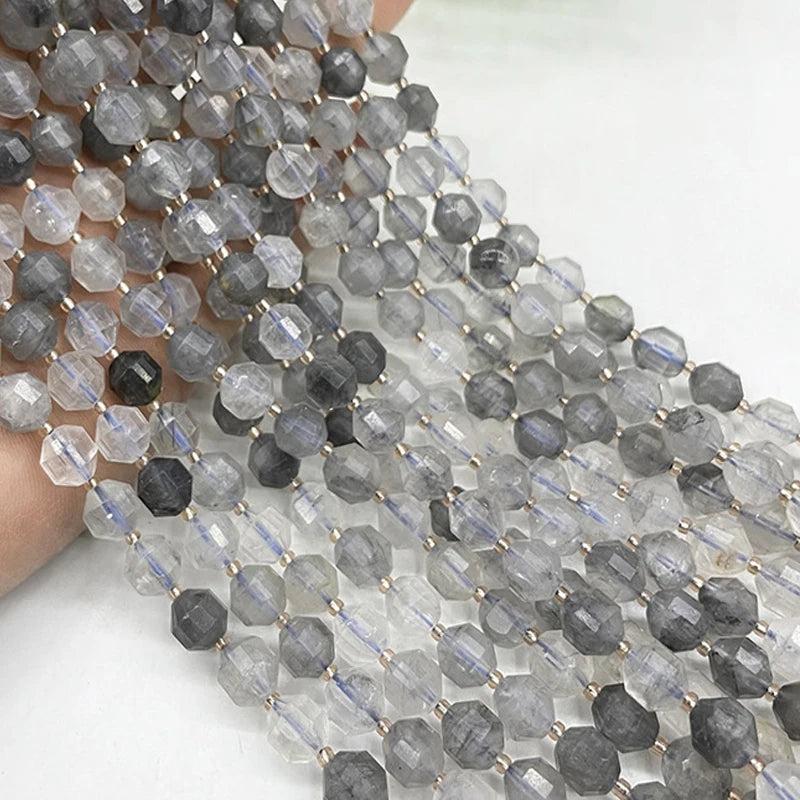 8mm Faceted Cloud Crystal Stone Beads DIY Loose Grey Devil Barrel Bead